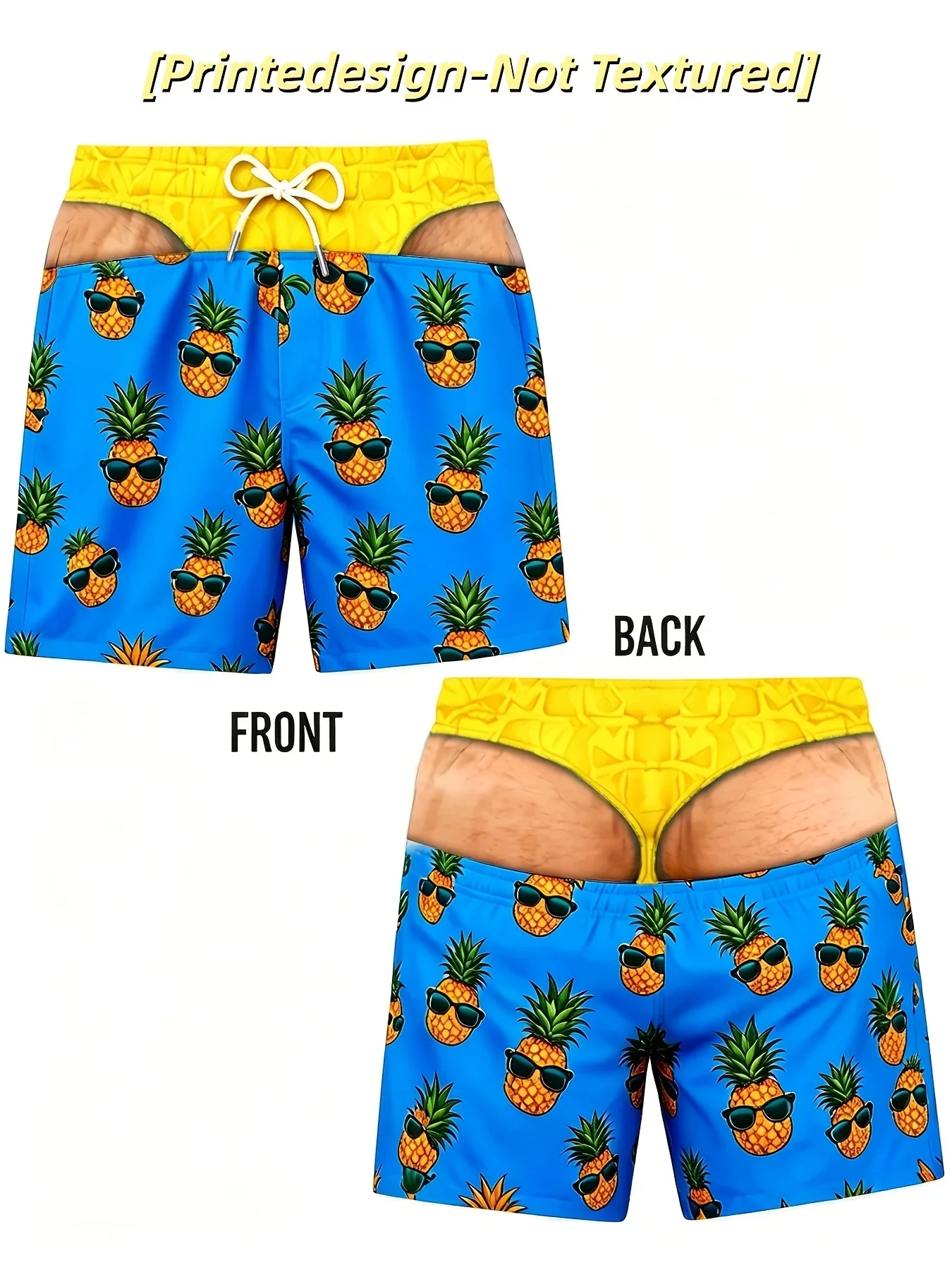 Summer Hawaii Style Men's Beach Shorts, Funny 3D Printed Pineapple Swim Trunks, Mesh Lining Quick Dry Bathing Suits, Prank Gift