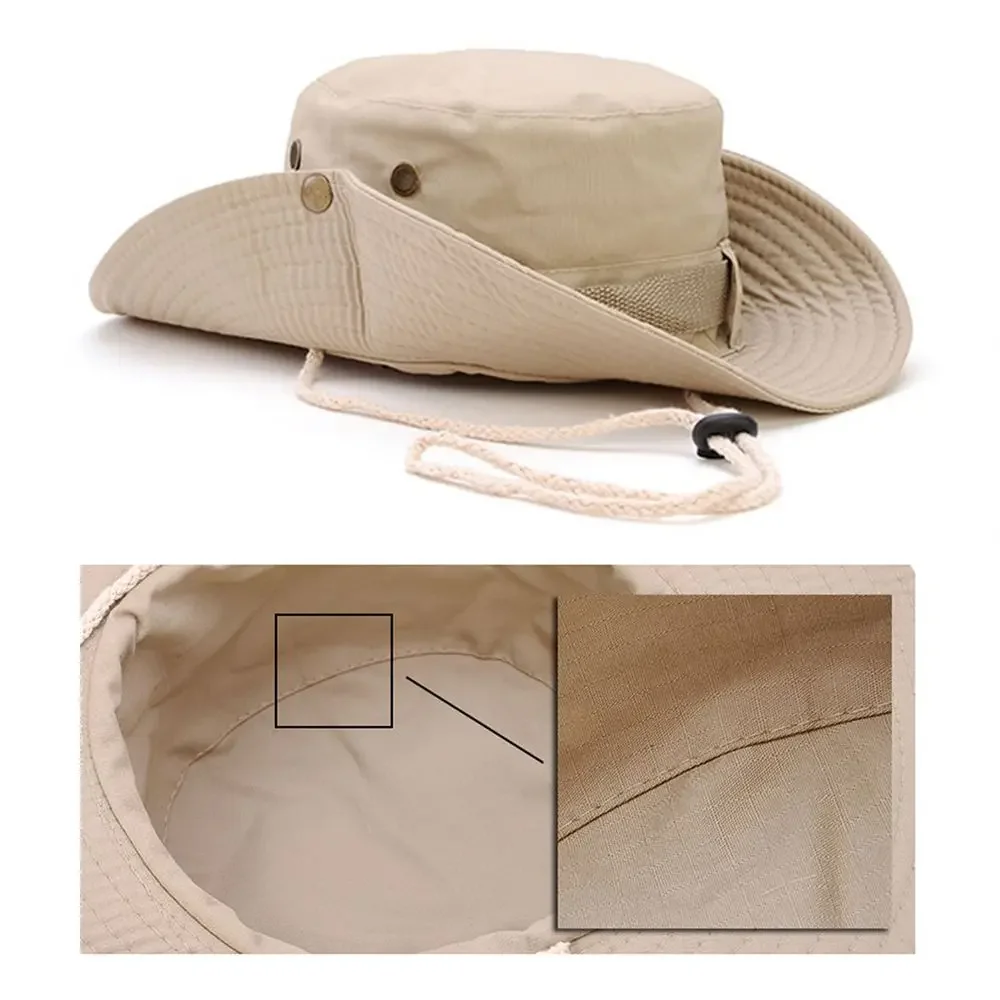 Chapéu de sol de aba larga para homens e mulheres, boné de pesca respirável, chapéu de balde masculino, caminhada, selva, exterior, camo caps, verão