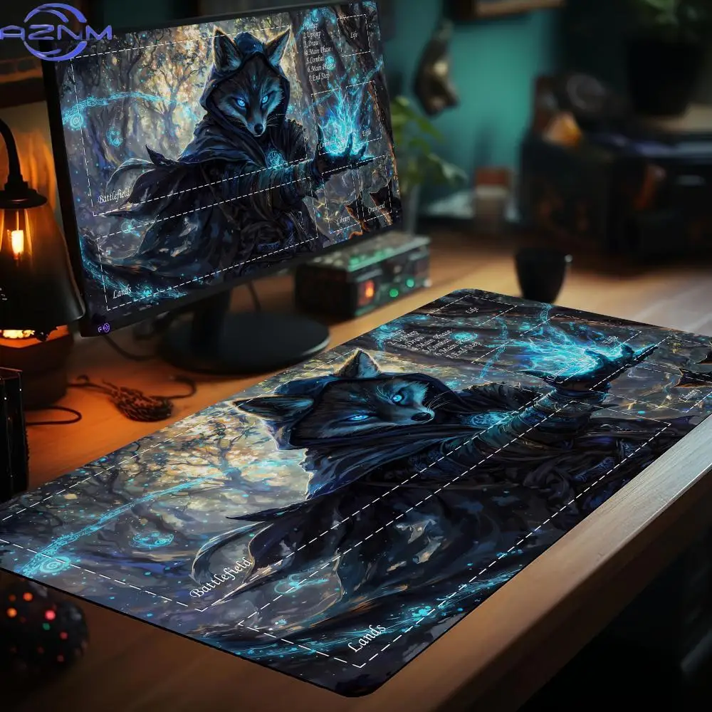 Magic Cards Rug with Zone MTG Playmat Raccoon Messenger Anime Theme Gathering Game Mat Desk Mat TCG Rug Commander Battle Playmat