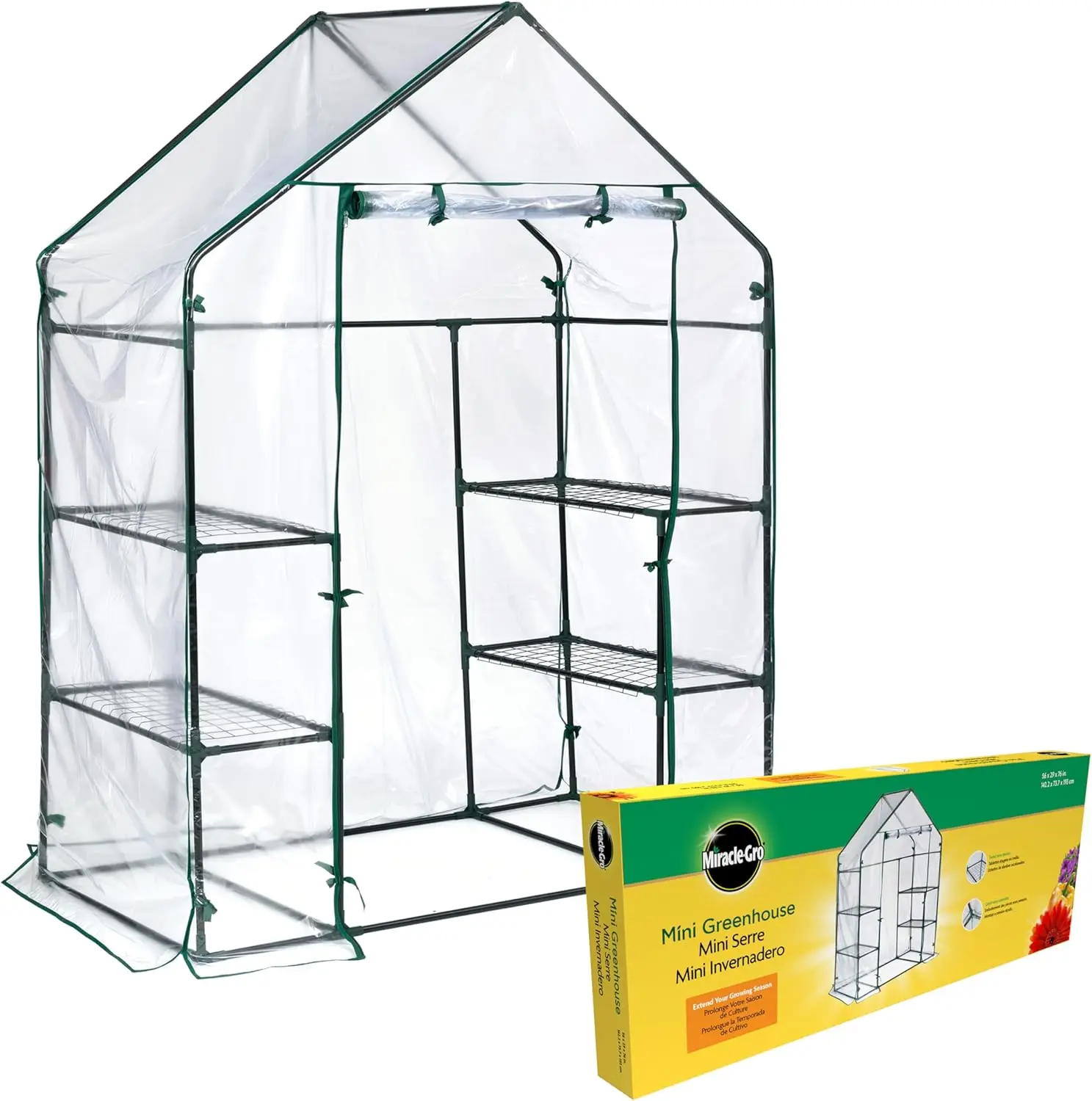 

4'8" x 29" x 6'5" All-Season Walk-in Greenhouse Tent with 4 Shelves, Clear PVC Cover for Outdoor Plant Growth