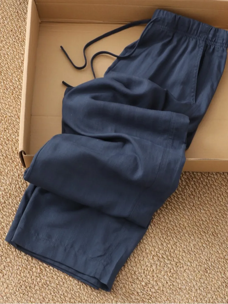 

Linen Wide Leg Pants Women Summer Trendy Casual Straight Thin Ice Silk Sambon Long Pants Breathable Comfortable Loose Fit