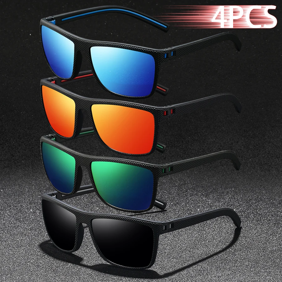 

4 PCS Fashion Vintage Check Pattern Sunglasses Men Women Fishing Driving Man Luxury Brand Designer Glasses Retro UV400 Eyewear