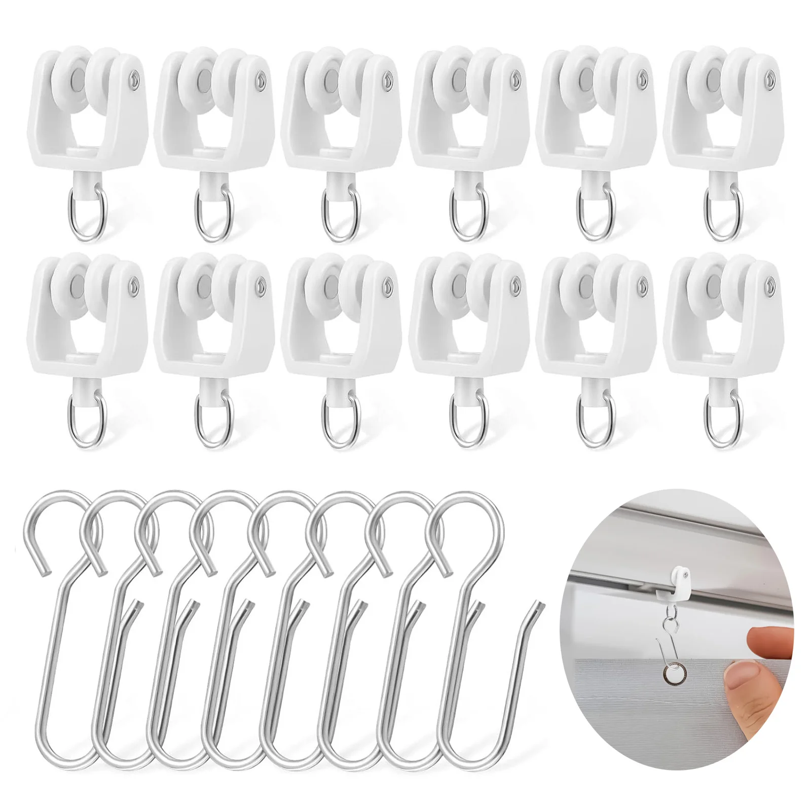 Curtain Track Rollers Ceiling Curtain Track Hooks Flexible Bendable Clips Drapery Rail Gliders with Hooks for Shower Window