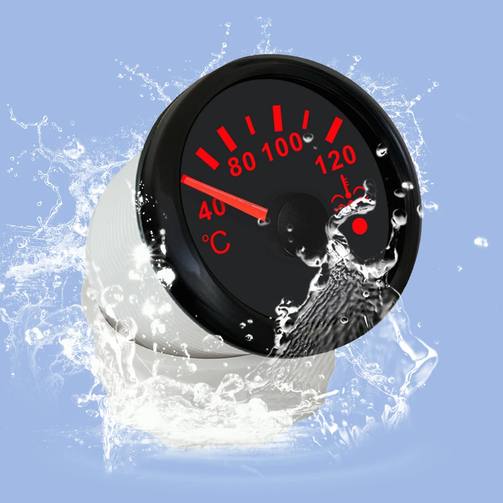 ELING 52 mm wasserdichter Wassertemperatur. Messersignal 40-120 ℃   mit roter Hintergrundbeleuchtung und Lichtalarm für Motorrad, Boot, Auto, universell