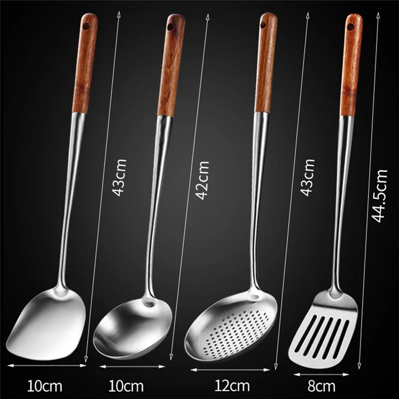 Long Handle Stainless Steel Wok Spatula Kitchen Slotted Turner Rice Spoon Ladle Cooking Tools Utensil Set