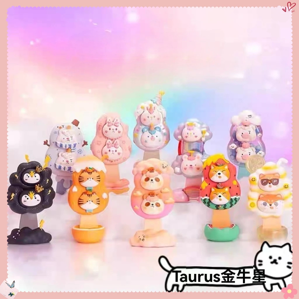 Miniso miniso tempo sorvete caixa cega estatuetas flor de cerejeira bonito coelho melancia porco triste shenzai estatuetas