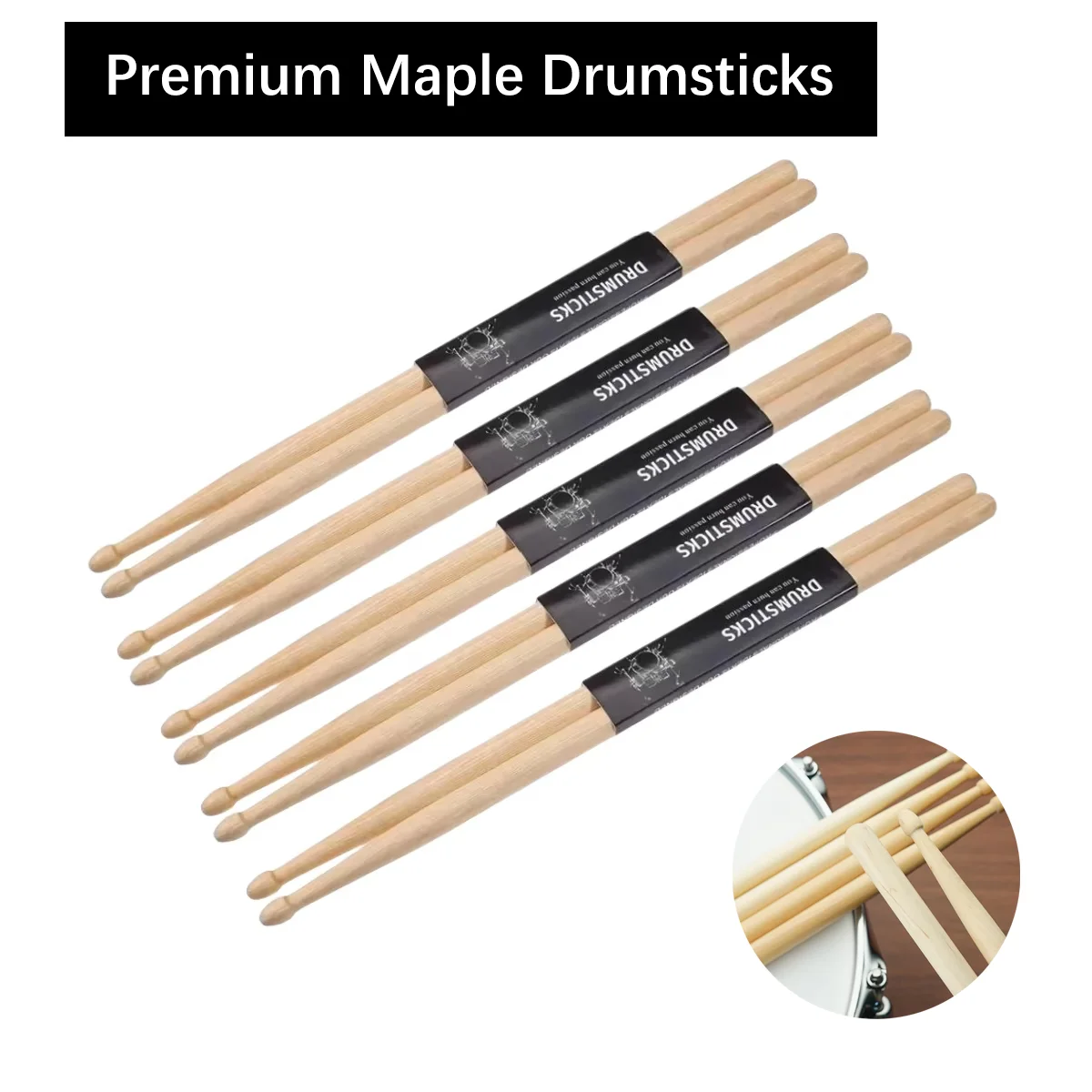 Miwayer 5A/7A Maple Drumsticks Mallets - Premium Durable Practice Sticks Elegant Log Color for All Ages Drumming