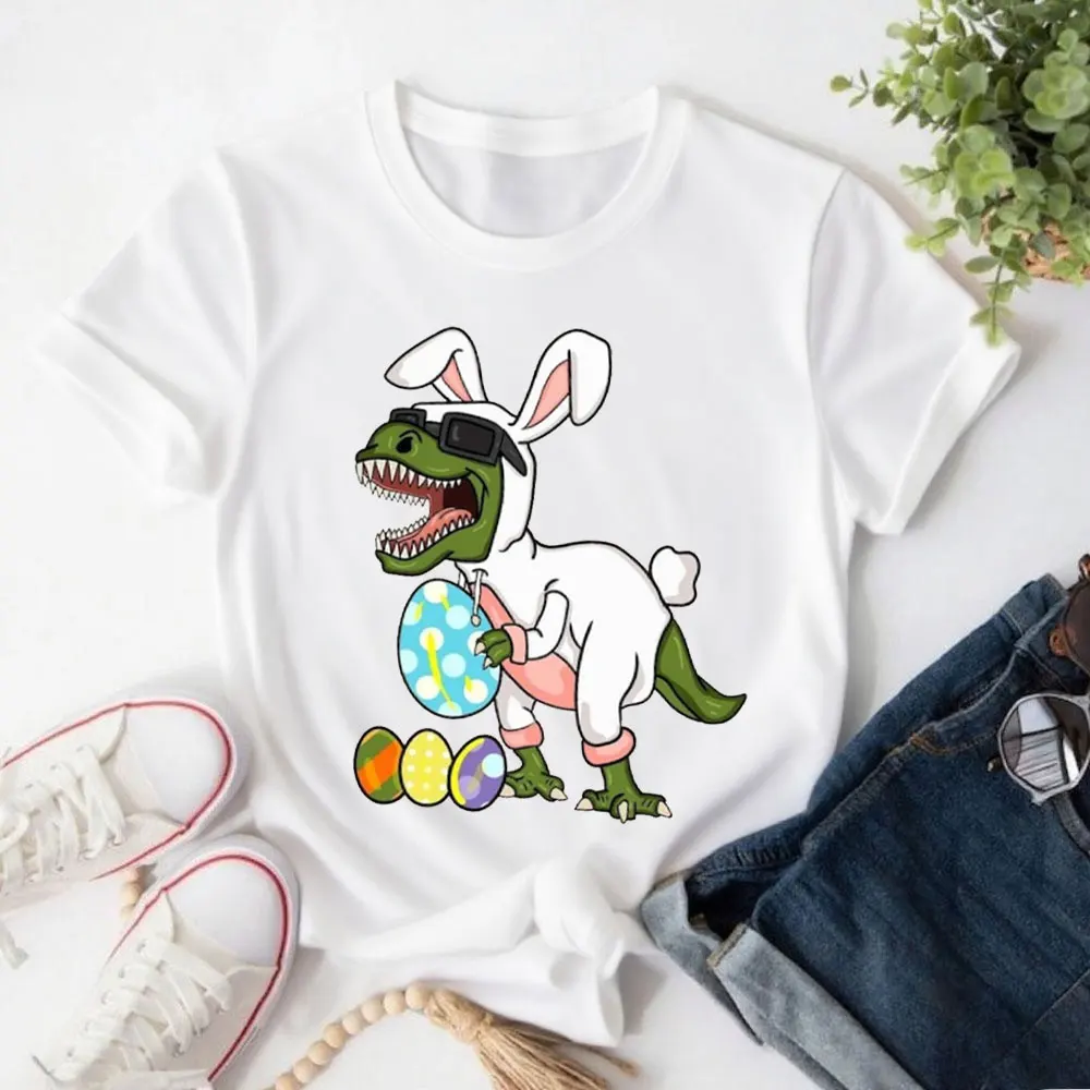 Happy Dinosaur Easter Shirt Funny Easter Day Tees T-rex Feast Tops Animal Lover Tees Dinosaur Clothes Gift for Dinosaur Lover
