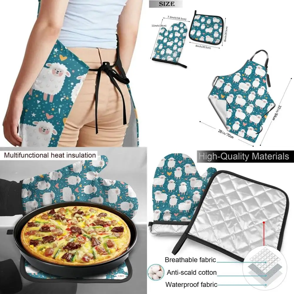 

Stylish Pink Kitty 3-Piece Kitchen Gear: Waterproof Apron, Oven Mitt, and Pot Holder for Cooking