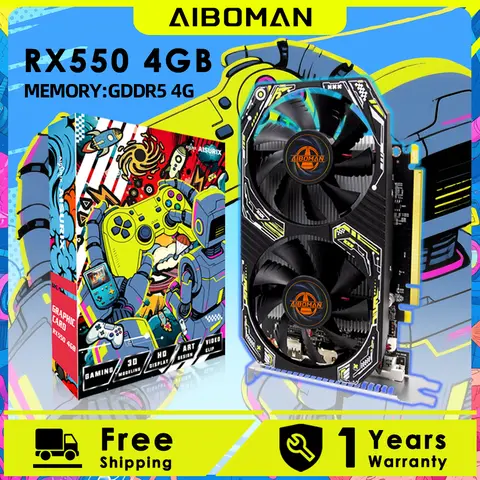 AIBOMAN Gamer Schwarz Gelb AMD RX550 4GB GDDR5 Grafikkarte 128Bit Dual Fan Computer Montage Zubehör Elektrische Büro Spiele