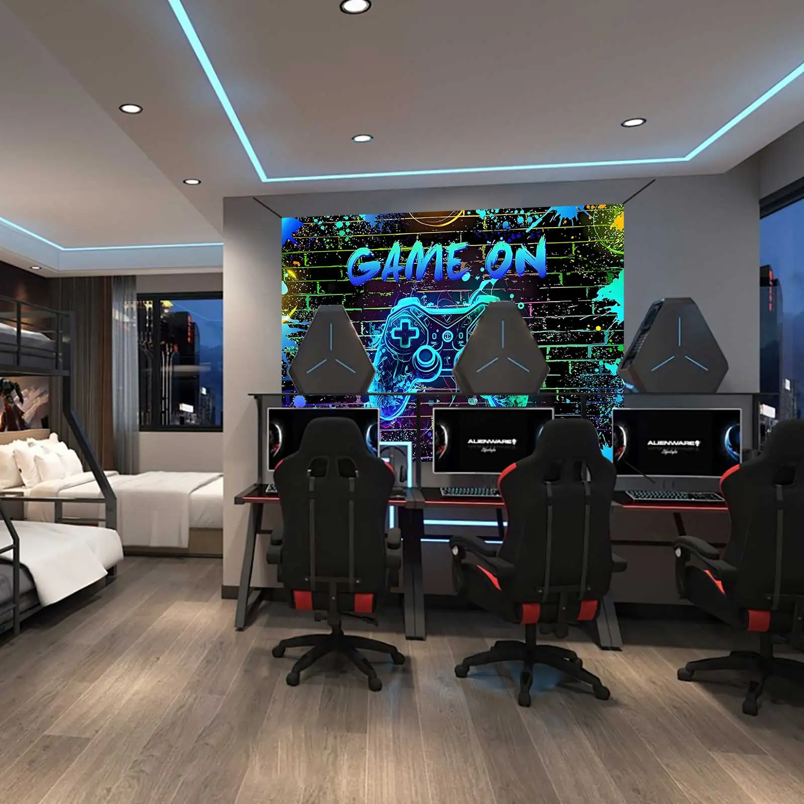 Game On Backdrop Video Game for Level Up Birthday Party Decoration Video Game Happy Birthday Background Game Night Arcade Neon G