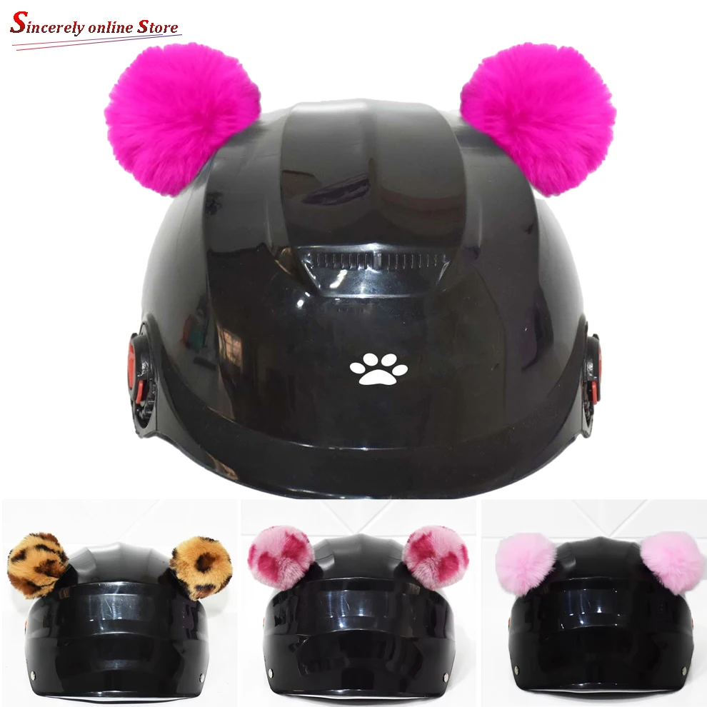 2Pcs Cute Motorcycle Helmet Plush Cat Ears Balls Women Decors Motocross Bike Helmet Stickers Accessories Cosplayer Styling