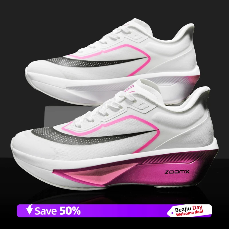 Men Sports Running Shoes Casual Marathon Carbon Plate Breathable Lightweight Women's Fluorescence Athletic Nonskid Sneakers