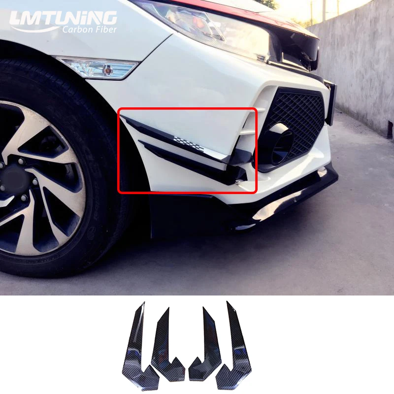 

LMTUNING For Car Front Bumper Lip Splitter Fin Air Knife Auto Kit Car Spoiler for Honda Civic10 Type-R 2019-2021 Bright black