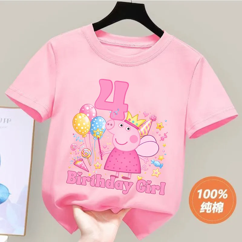 Peppa Pig Children Short Sleeve T Shirts Girls Kawaii Birthday Number 1-10 Cotton Tops Anime Character Crew Neck Tees Kids Gifts view 6