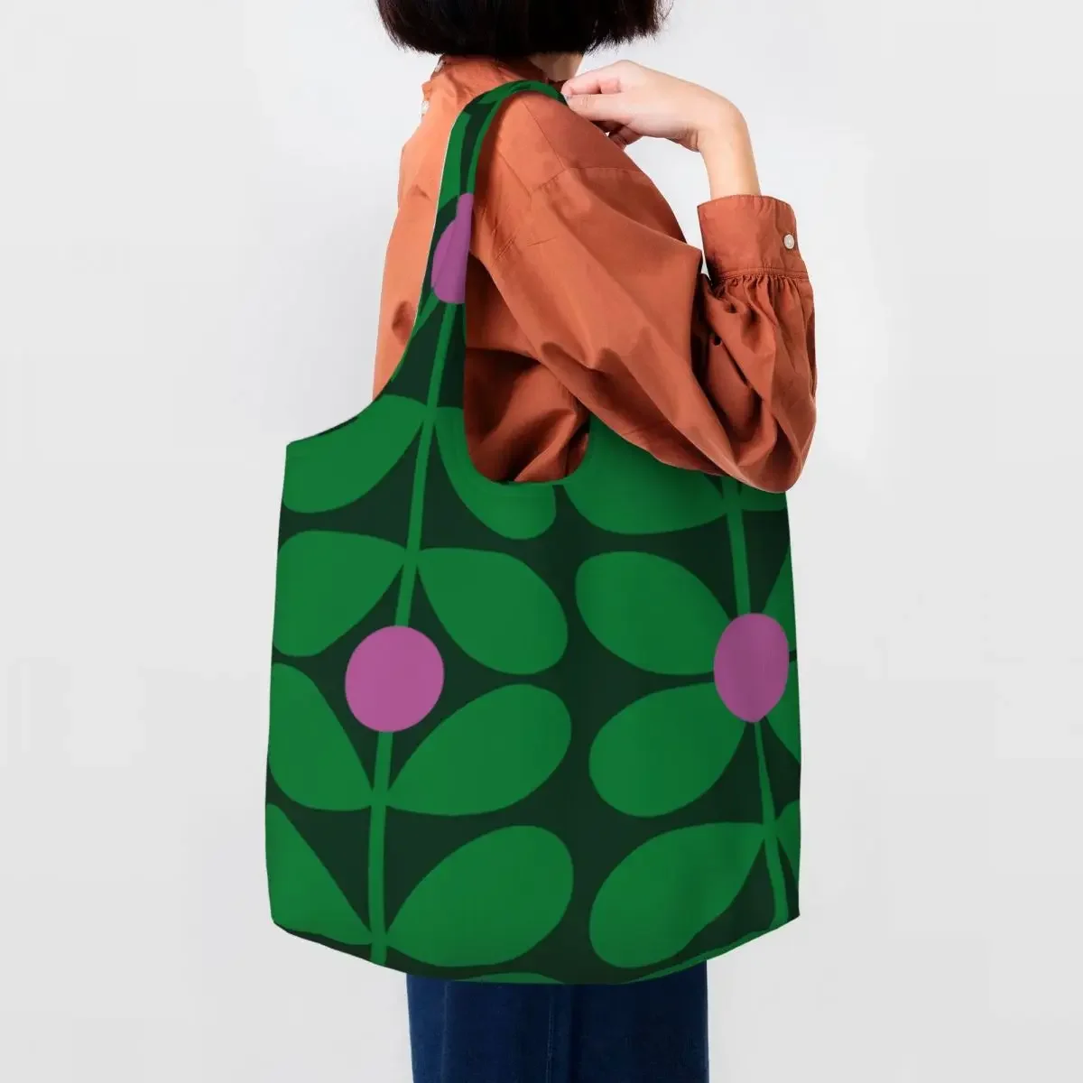 

Custom Funny Print 1960s Retro Inspired Pattern Orla Kiely Shopping Tote Bags Durable Canvas Shoulder Shopper Photograph Handbag