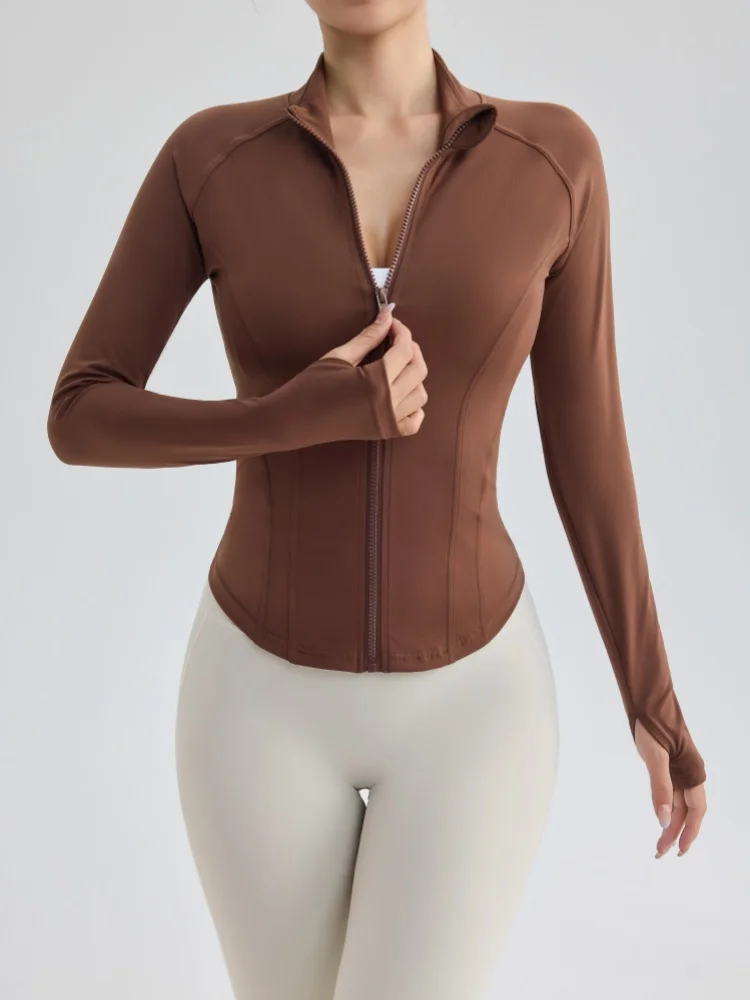 Quick Dry Stand Up Collar Fitness Jacket for Women Slim-Fit Zipper Yoga Wear Long Sleeve Breathable Running Sports Cycling Top