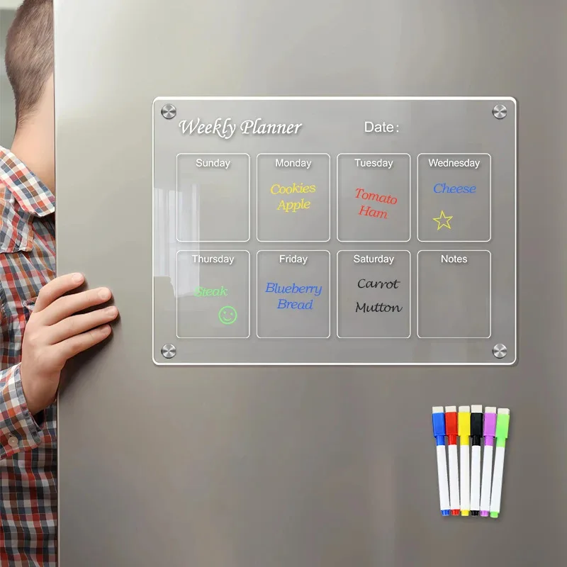 A4 واضح الاكريليك مغناطيس الثلاجة التقويم الشهري الأسبوعي مخطط شفافة الثلاجة المغناطيسي شخصية ملصق ديكو