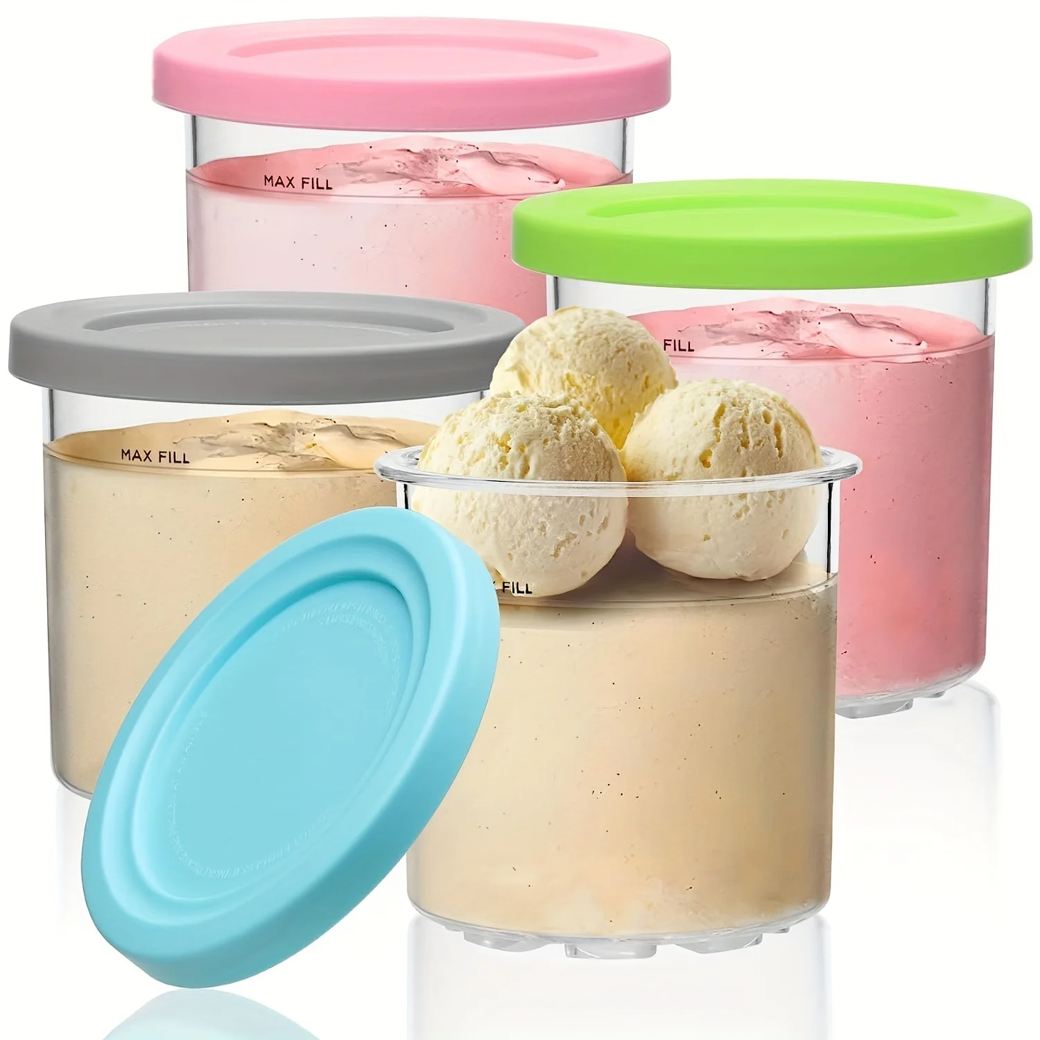 2/4Pcs Ice Cream Pints Cup For Ninja For NC299AM C300s Series Reusable Ice Yogurt Container Storage Jar With Sealing Lid Proof