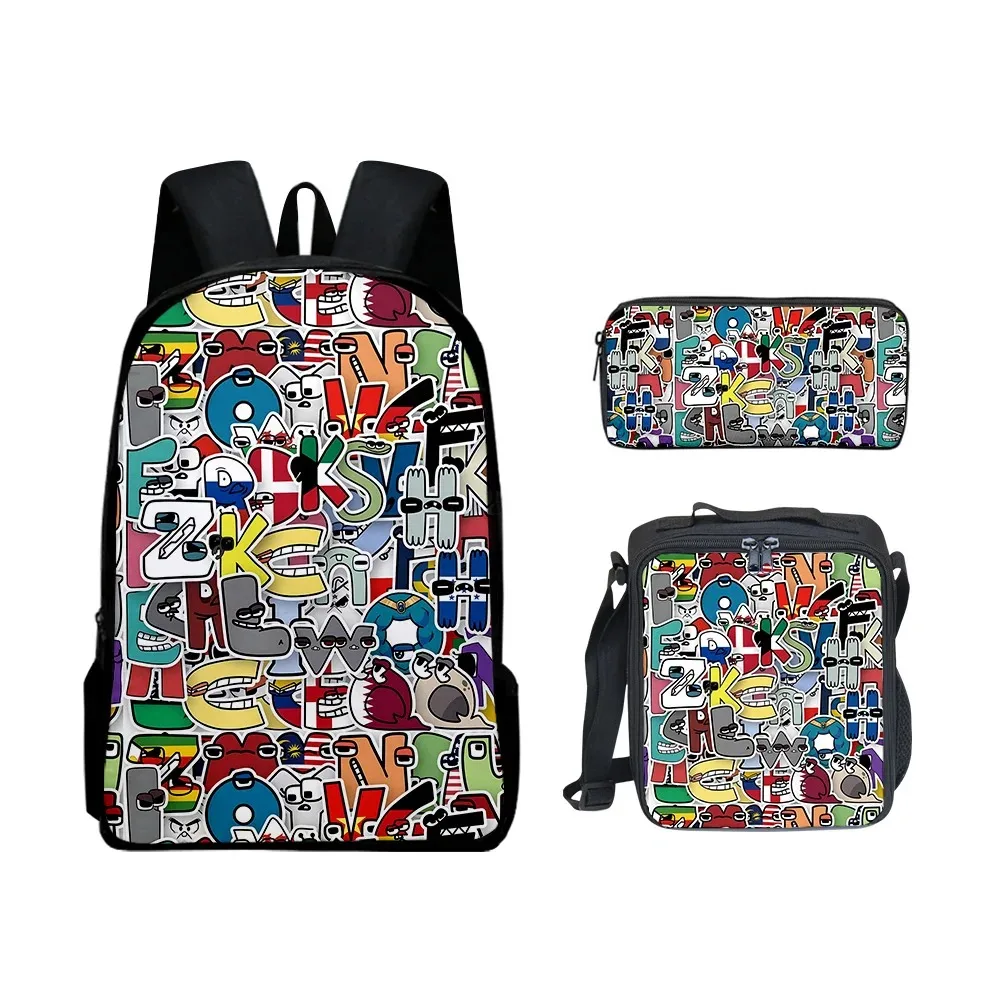 

Student School Backpacks with 3D Alphabet Printing, Laptop Backpack, Lunch Bag, Pencil Case, Popular Harajuku Style, New, 3Pcs