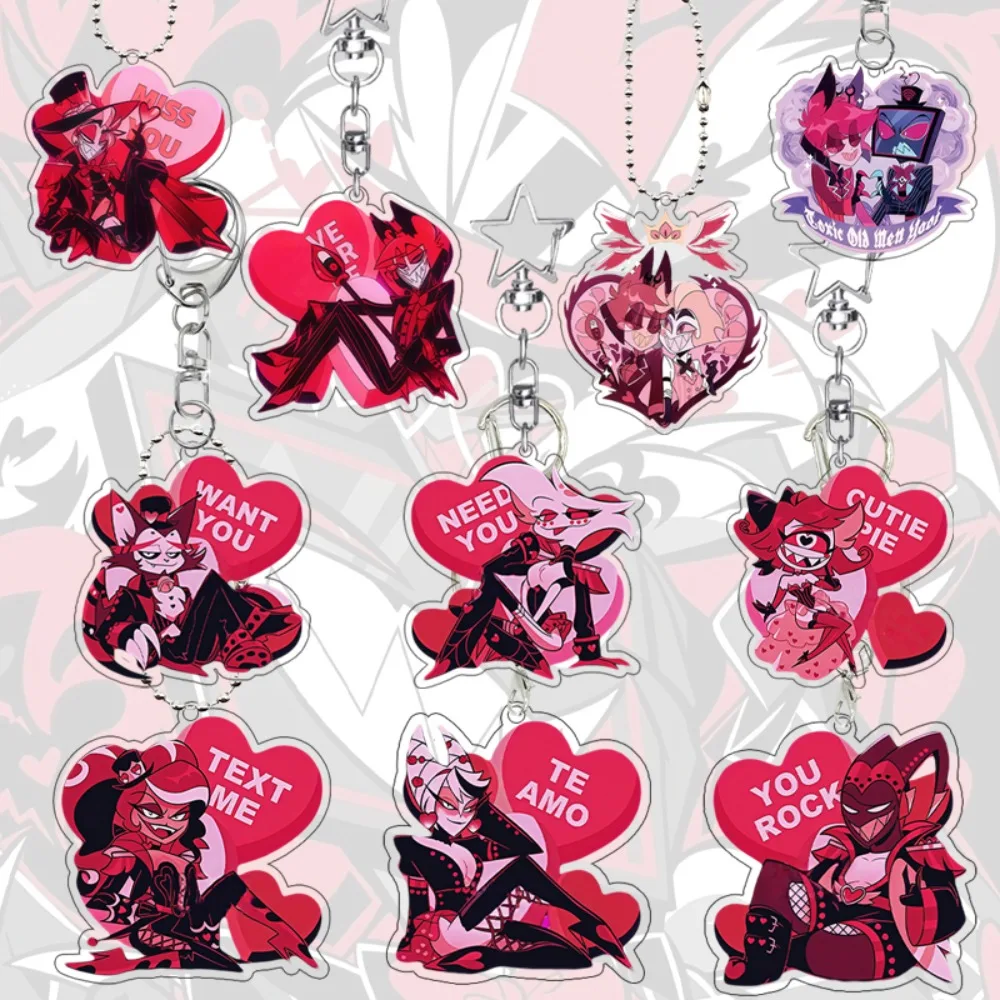 

Anime Hazbin Hotel Angel Dust Valentino Alastor Couple Acrylic Keychain Pendant Cartoon Students Backpack Pendant Gift Ornaments