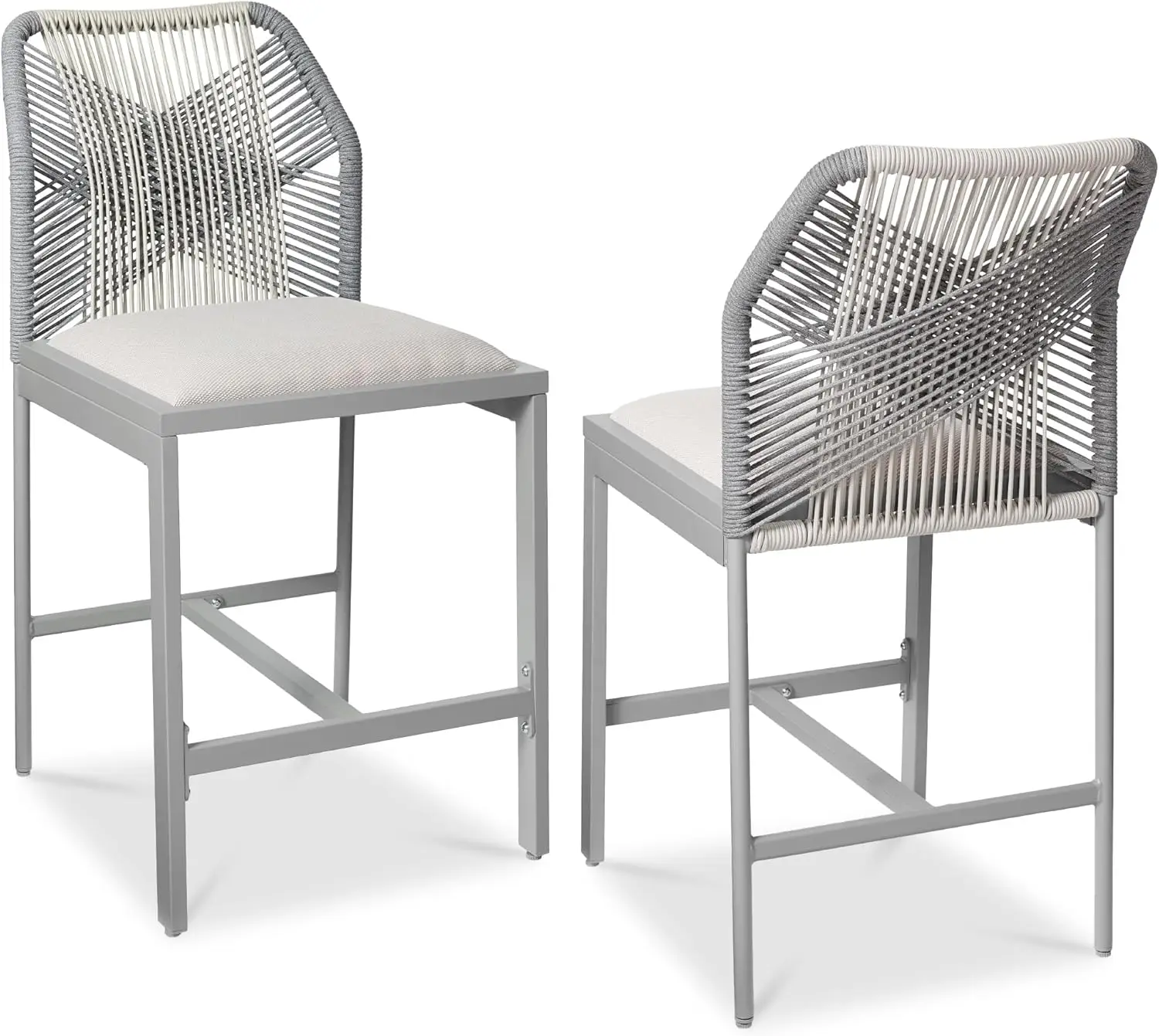 

Indoor Outdoor Counter Height Bar Stools Set of 2, Armless Kitchen Counter Stools w/Back and Footrest, Built-in Cushion, Alum