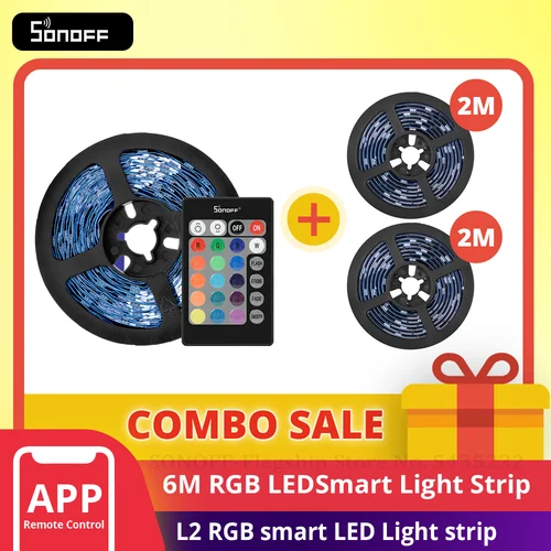 SONOFF-Luz LED inteligente L2 RGB, WiFi, Bluetooth, Compatible, Control remoto, horario, Escena Inteligente a través de eWeLink, Alexa, Google Home