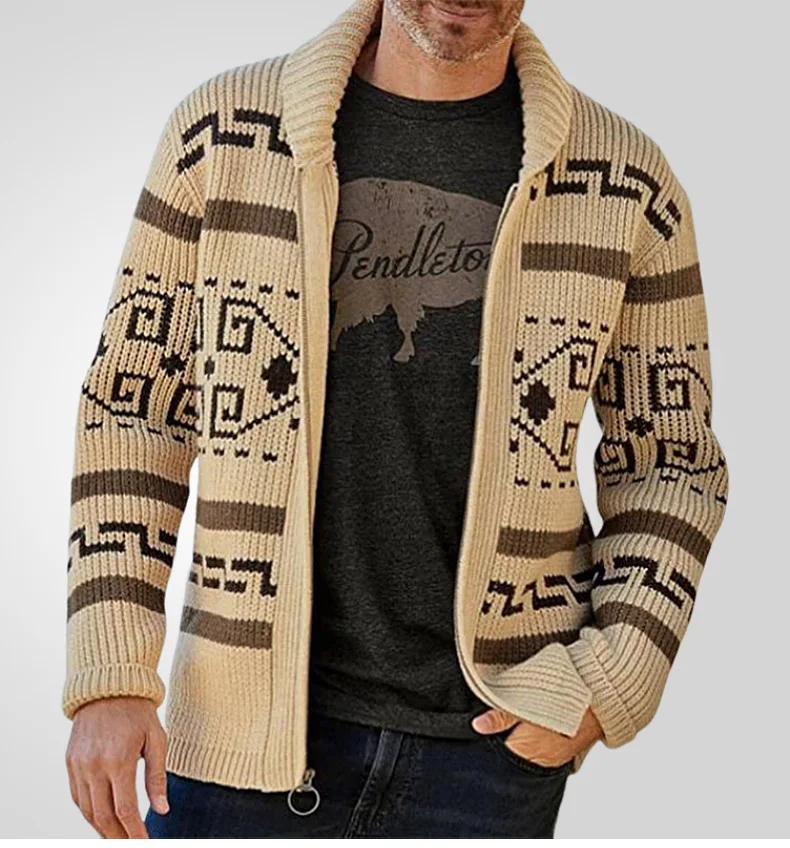 Herren Herbst Winter Mode Strickjacke Jacke Slim Fit Langarm Strickpullover mit stilvollem Revers Design lässig elegant Out – Detail 1