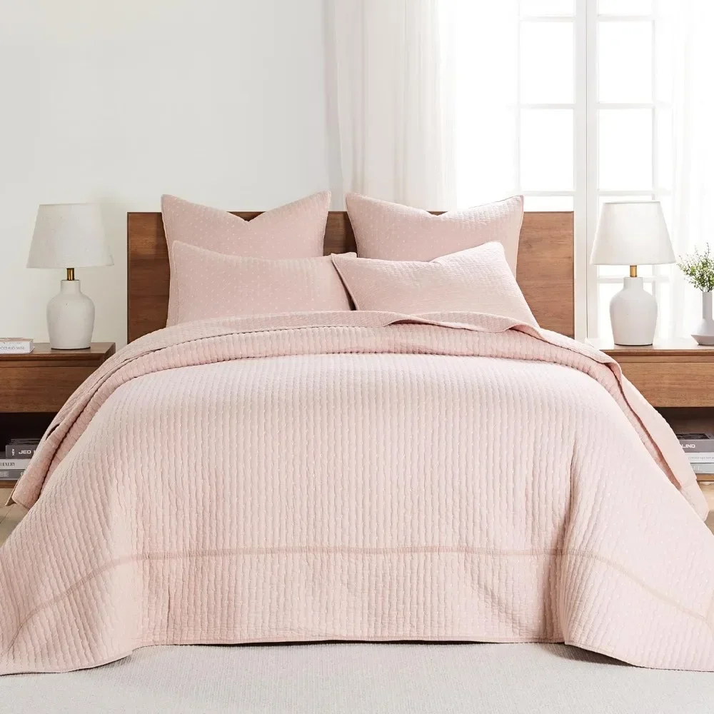 Cross-stitch duvet cover,100% cotton, light color super soft blush comforter, easy to care for,white contrast stitch duvet cover