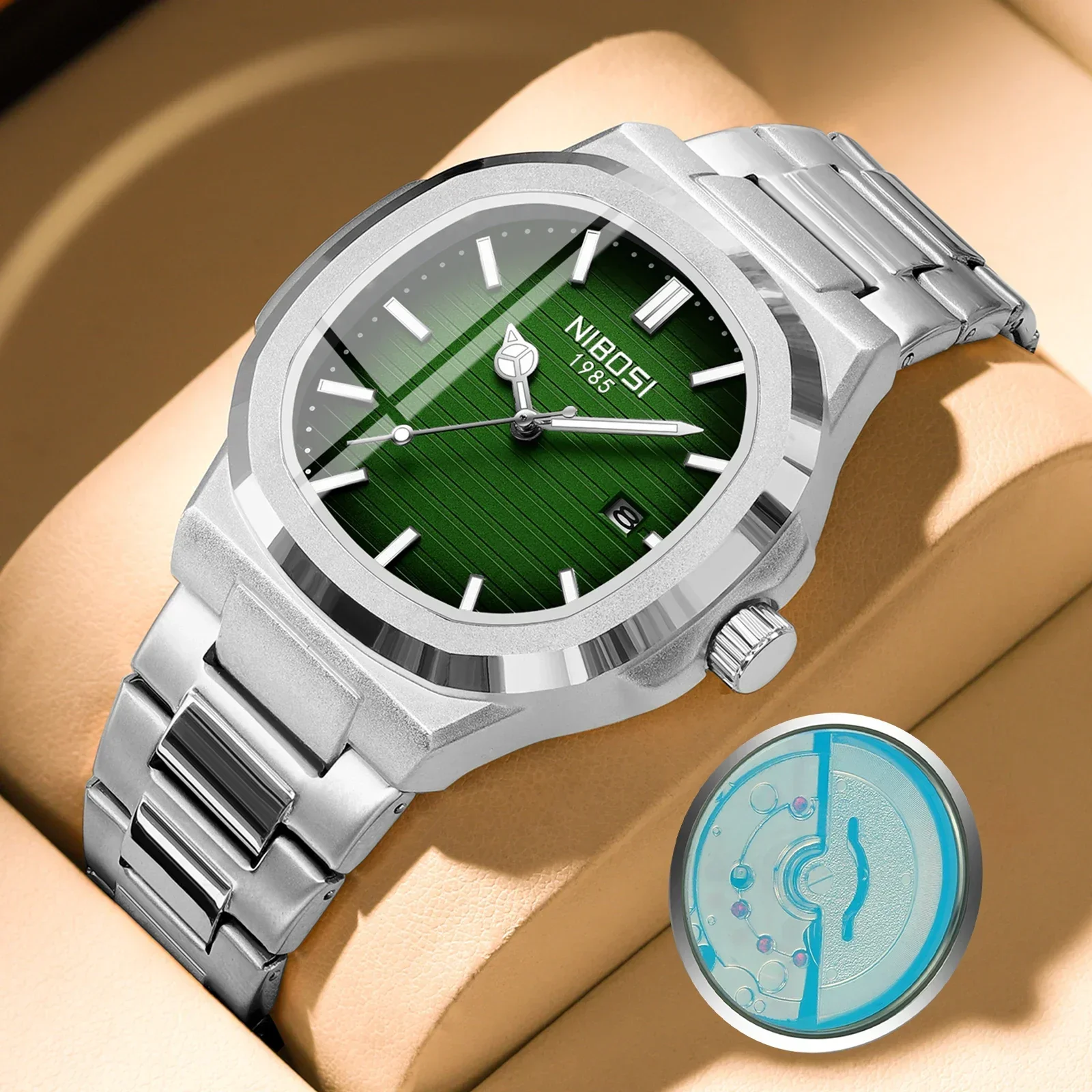 NIBOSI 2025 męski luksusowy markowy zegarek dla mężczyzn imitacja mechaniczna świecąca ręka automatyczny datownik wysokiej jakości stal wodoodporna
