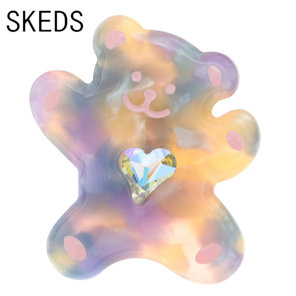 SKEDS Cute Cartoon Bear Hear Rhinestone Acrylic Brooches Pins For Women Men Exquisite Animal Dog Cat Badges Unisex Clothing Pin