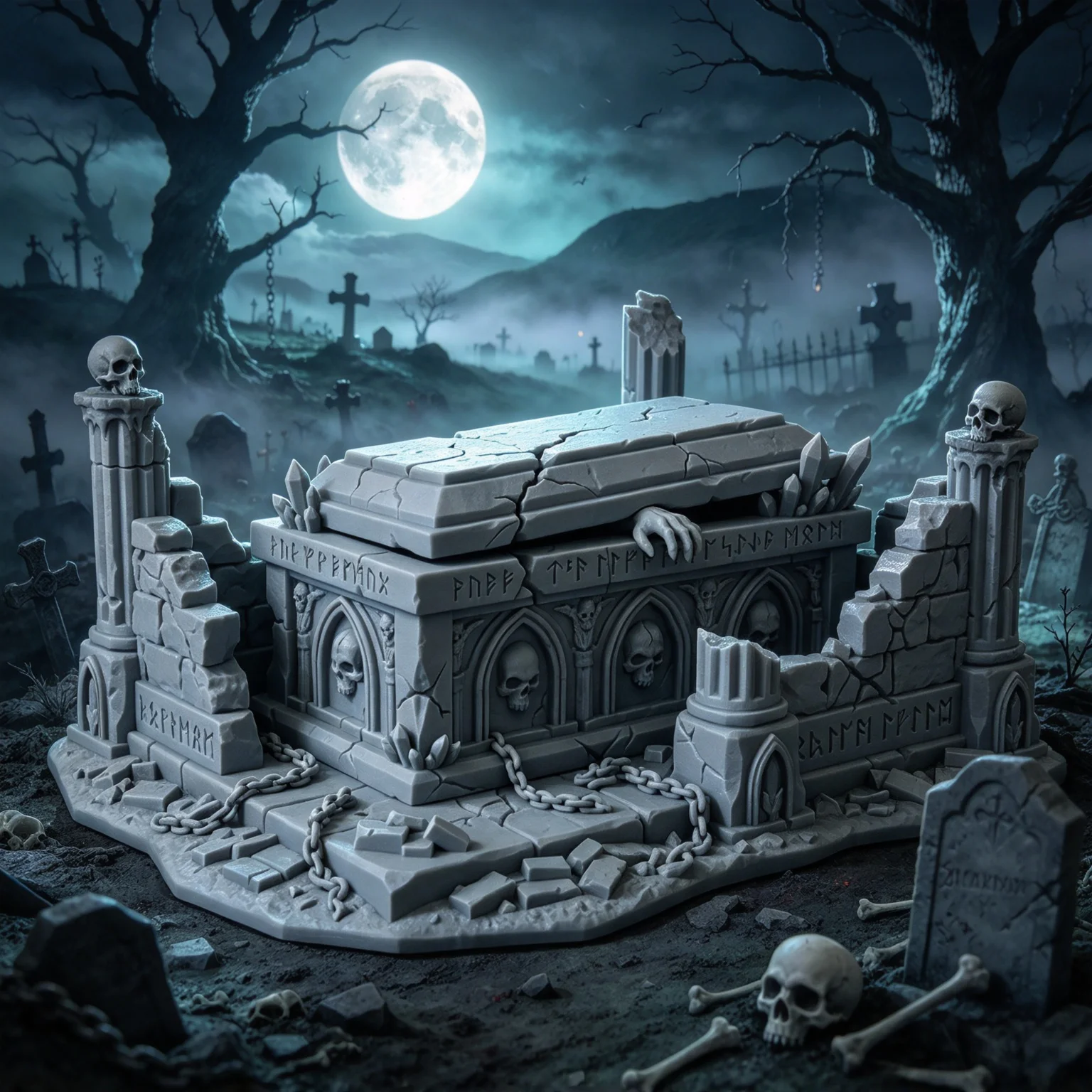 Rift-Corrupted Tomb Statue Gothic Ruined Sarcophagus Figurine Dark Fantasy Crypt Sculpture Desktop Display Model Collectible