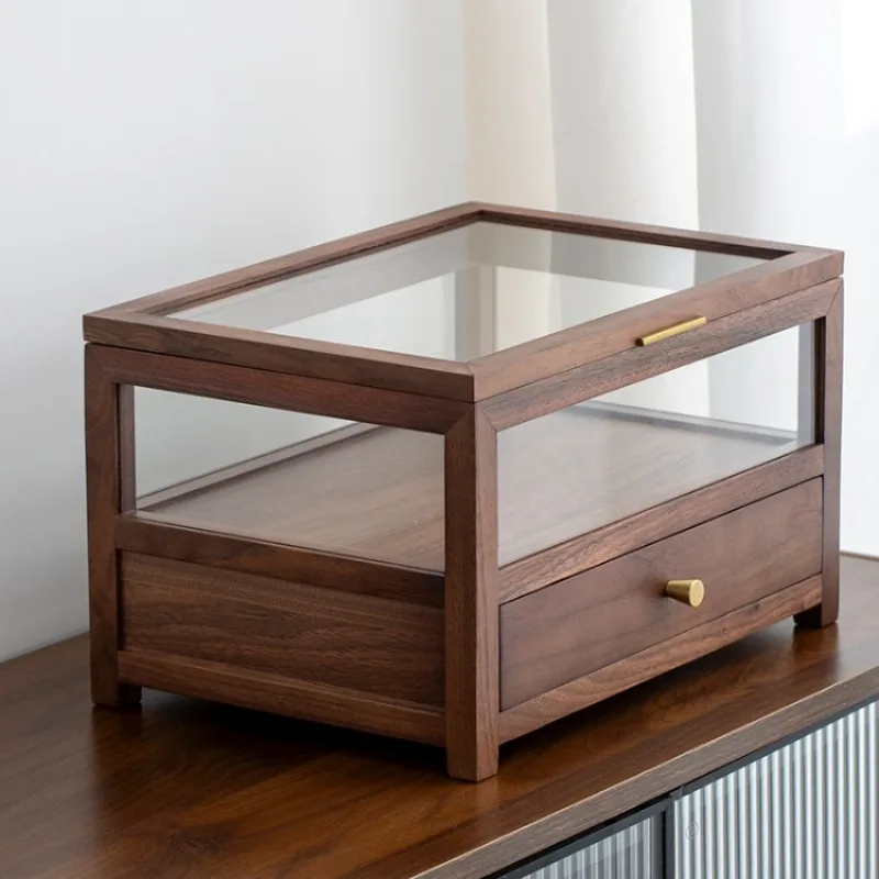 Walnut Wood Tea Set Display Cabinet Desktop Tea Set Display Holder Living Room Sundries Storage Rack Kitchen Organizers Shelves