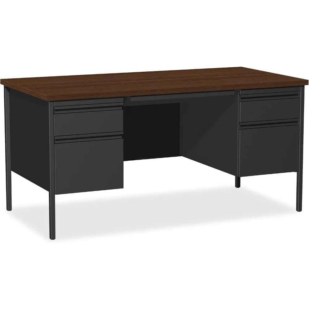 

Fortress Series Double Pedestal Desk, 60" x 30" x 29.5", Black Steel Frame with Walnut Top