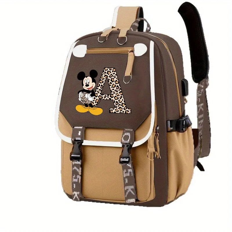 

DISNEY Mickey Letter A-z Women SchoolBag Outdoor Sports Shoulder Bag Large Capacity Travel Bag Backpacks Schoolbag for Teenage