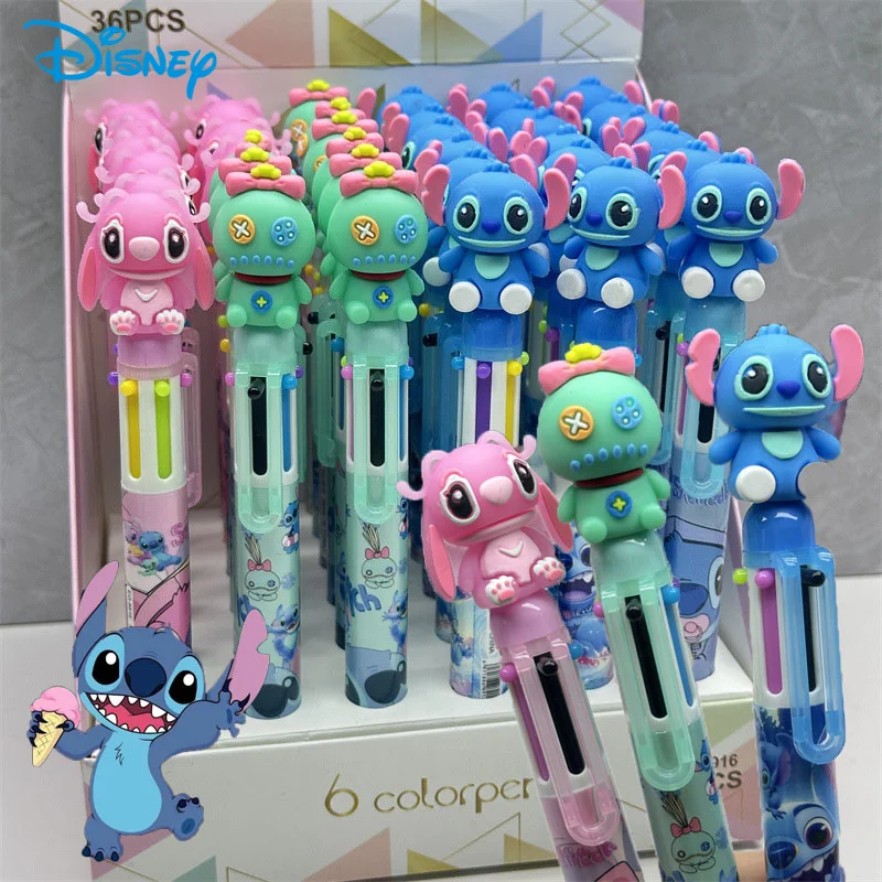 

Disney 1pcs Ballpoint Pen Cartoon Stitch 6 Color Marker 0.7mm Kids Graffiti Multicolor Hand-held Pen Students Learn Stationery