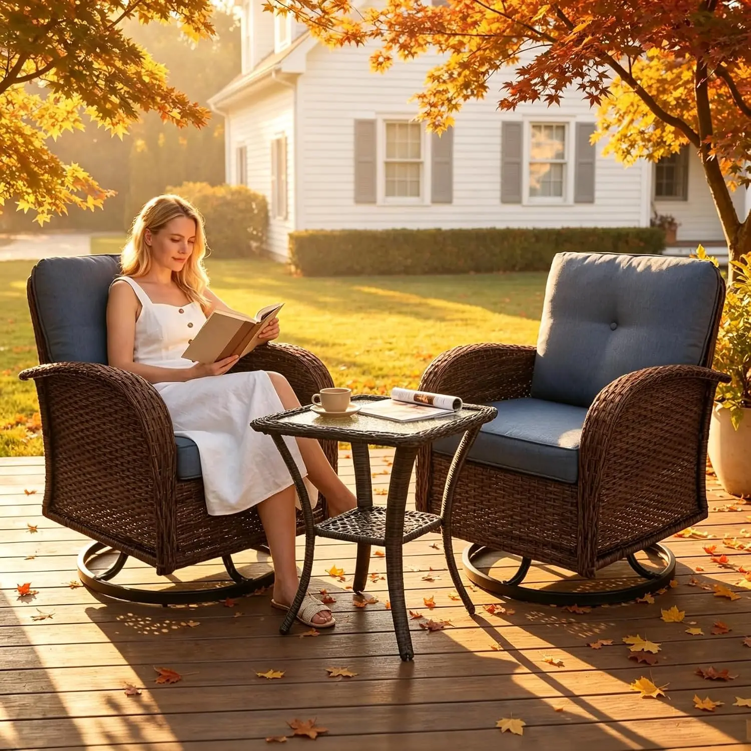 Outdoor Swivel Rocker Chairs 3 Pieces Patio Furniture Set with Side Table, Customized