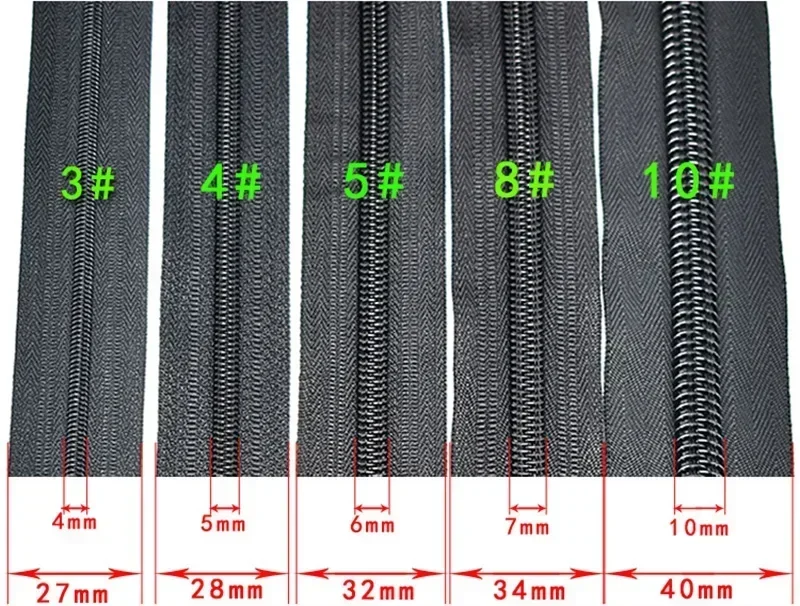 2/5Meters 3# 5# 8# 10# Waterproof Zippers Black Invisible Nylon Coil Zipper for Jacket Bag Zip Repair Kit DIY Sewing Accessories