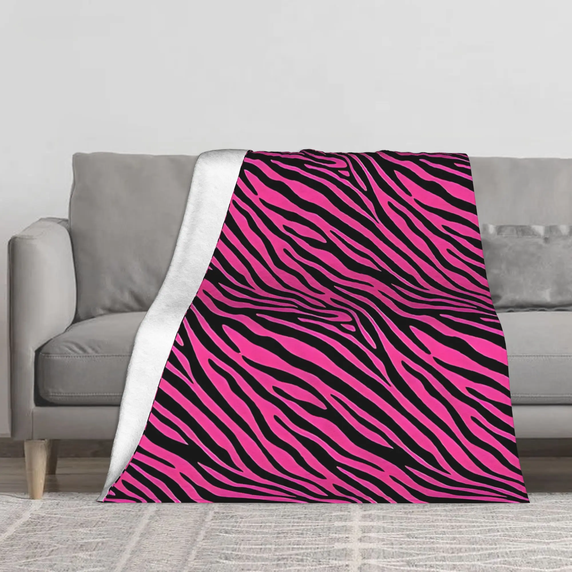 1PC Mcbling Series Hot Pink And Black Zebra Print Blanket Throw Super Cosy Plush Living Room Sofa