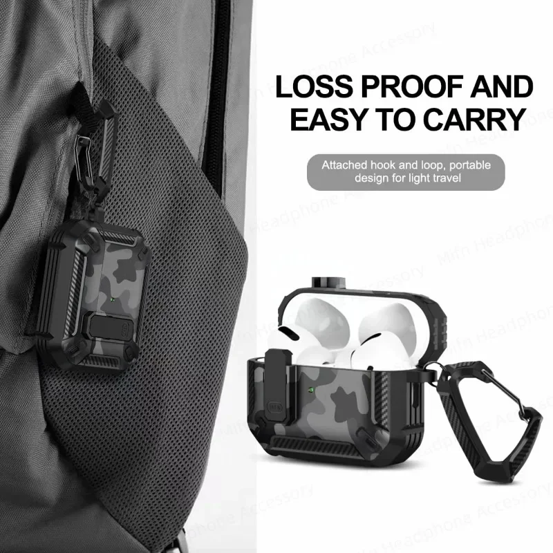 Camouflage สีเทาผู้ชายหูฟังสําหรับ airpod pro 2 gen หรูหราป้องกันฤดูใบไม้ร่วงพร้อม Secure Lock สําหรับ Air สําหรับ Pods Pro