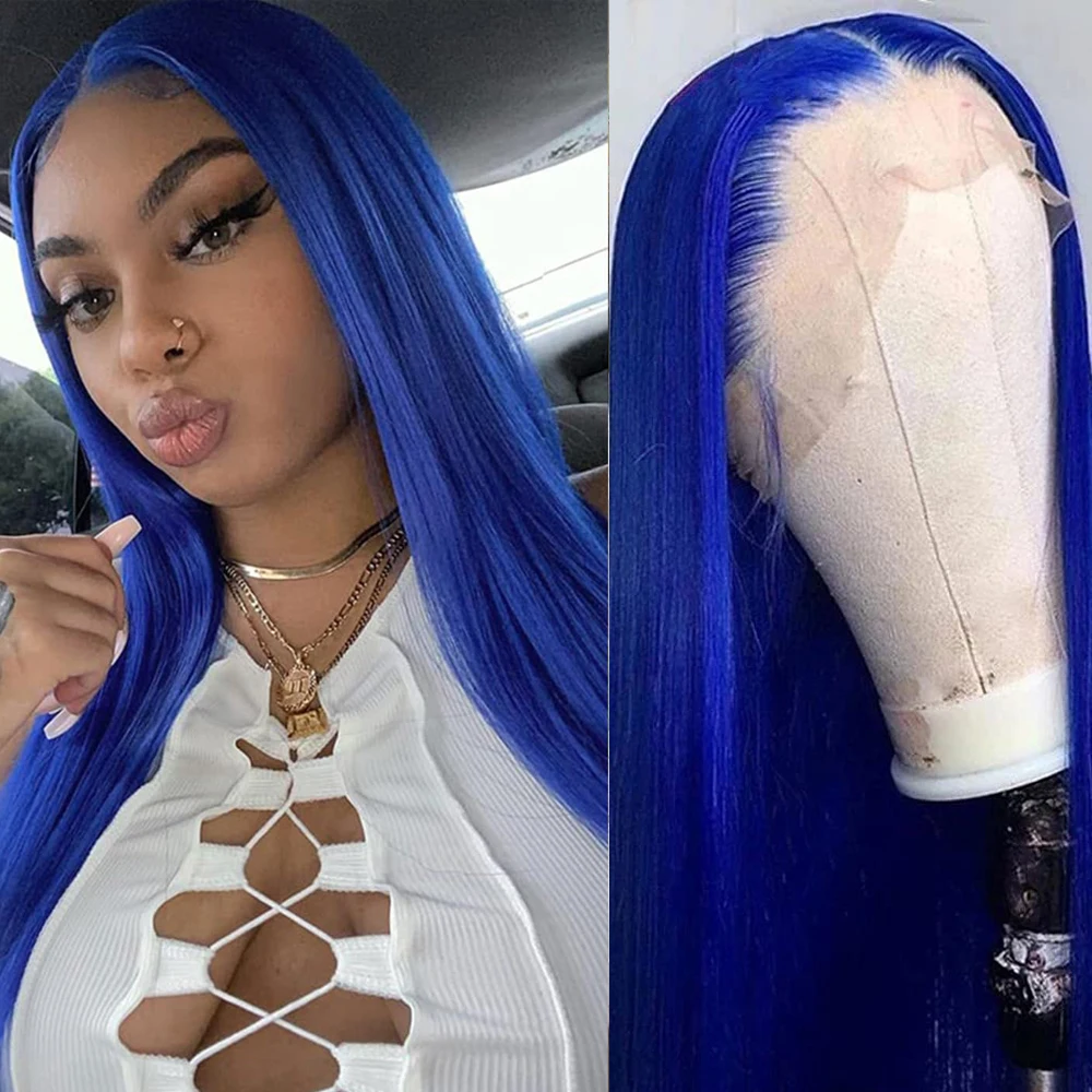 

13x4 Blue Straight Lace Frontal Wigs Human Hair Blue Lace Front Wigs Human Hair For Women Ombre Brazilian Pre Plucked Wigs