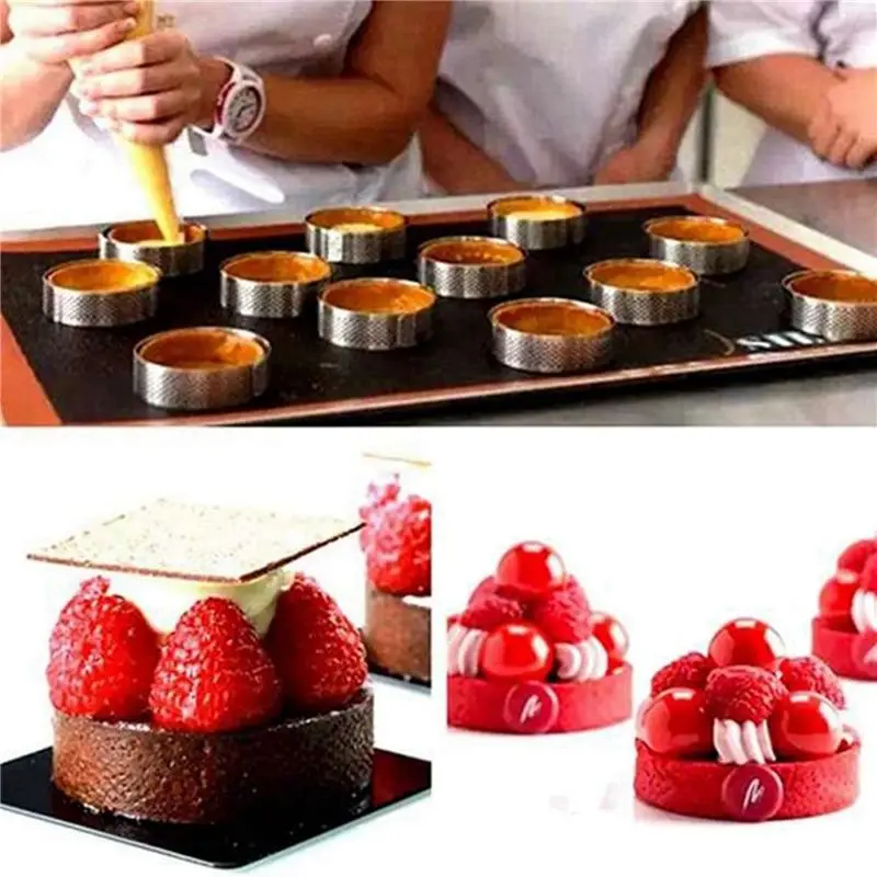 AA81-72 Pack Stainless Steel Tart Rings,Perforated Cake Mousse Ring,Cake Ring Mold,Round Cake Baking Tools 6Cm