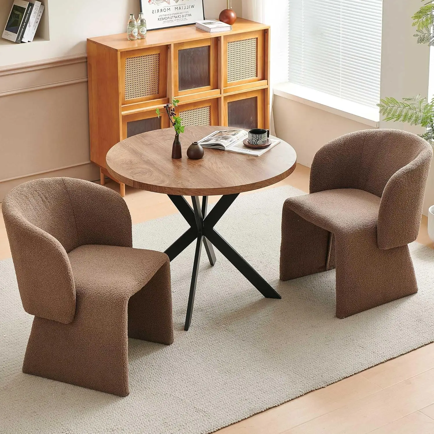 Zestaw 2 krzeseł do jadalni w stylu beczki, nowoczesne krzesła do salonu w stylu mid-century z tapicerowanym okrągłym oparciem, krzesła akcentujące, możliwość personalizacji