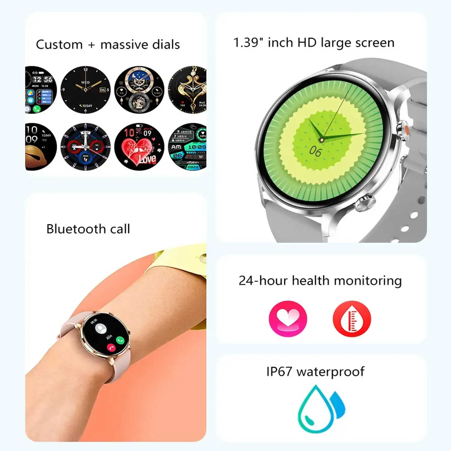 Men's wristwatch clock smart call watch exquisite case for all-day health monitoring Men's and Women's smartwatch 260mah battery