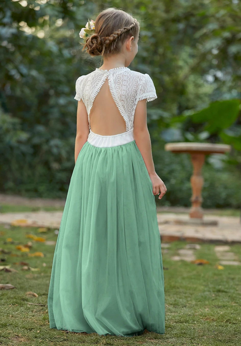 Girls' New Lace Patchwork Mesh Long Fluffy Skirt Wedding Flower Girl Christmas Birthday Party Fashionable and Atmospheric Dress