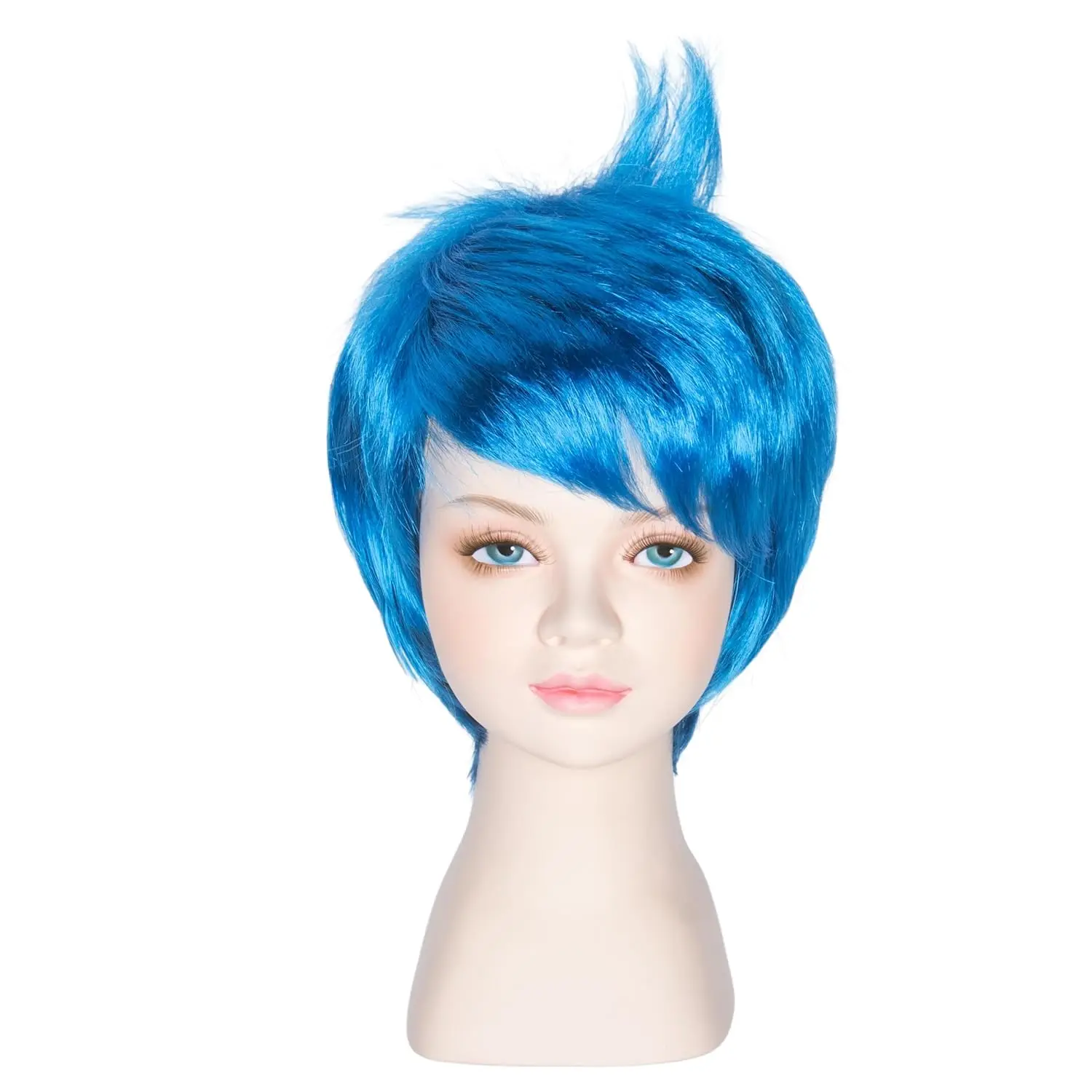 Krótka, prosta, radosna, niebieska peruka dla dzieci, elegancka fryzura Pixie peruka do Cosplay Anime