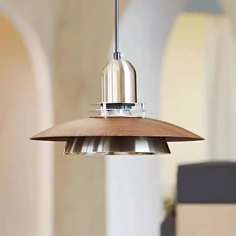 Creative UFO Saucer Design Walnut Pendant Lamp American Vintage Retro Style for Dining Room Restaurant Lighting Room Decor