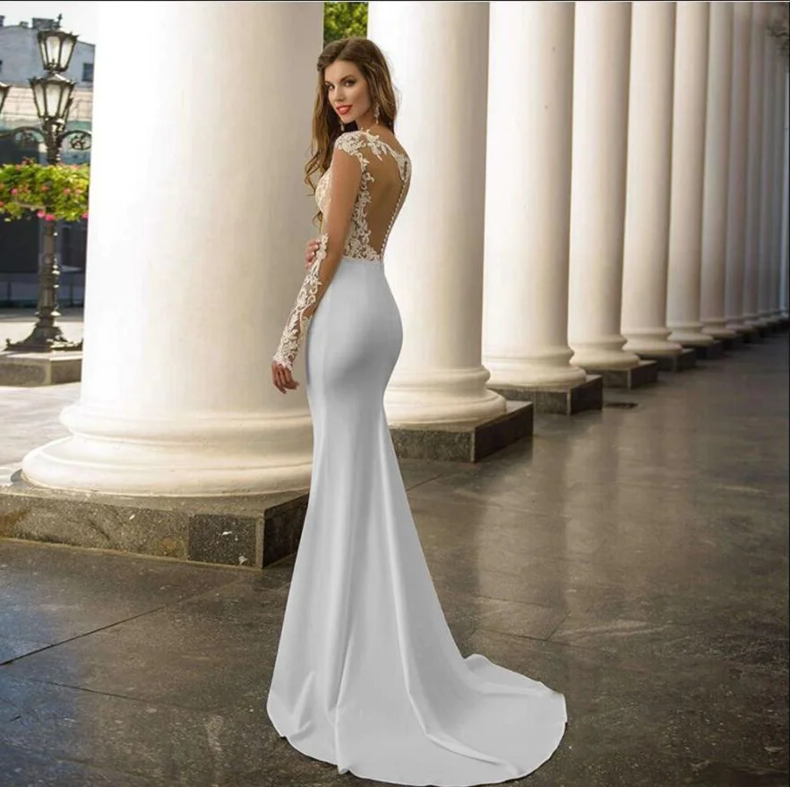 Spitze Lange Ärmel Meerjungfrau Hochzeit Kleider 2021 Appliques High Neck Robe De Mariée Sirène Für Frauen Vestido De Noiva Braut kleider