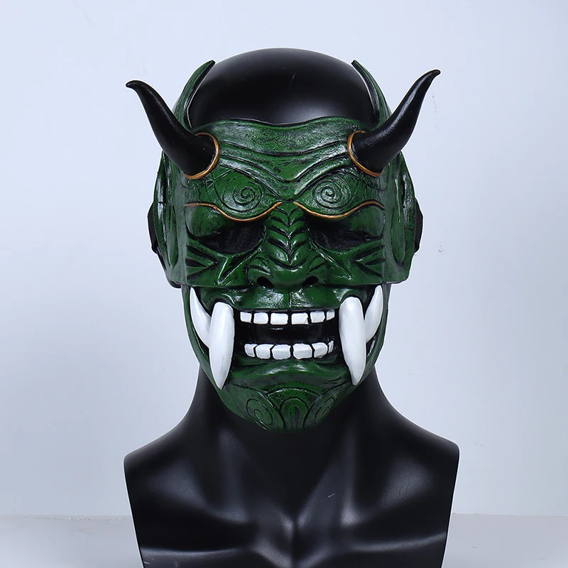 しかめっ面牙マスクコスプレ般若衣装アクセサリー伝統的な日本ラテックスヘッドギア 3D 鬼悪魔般若ヘッドギア男性のための