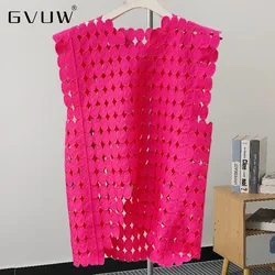 GVUW Fashion Hollow Shirts Women Round Collar Sleeveless Solid Color New 2024 Chic Style Female Niche Design Clothing 17G7136